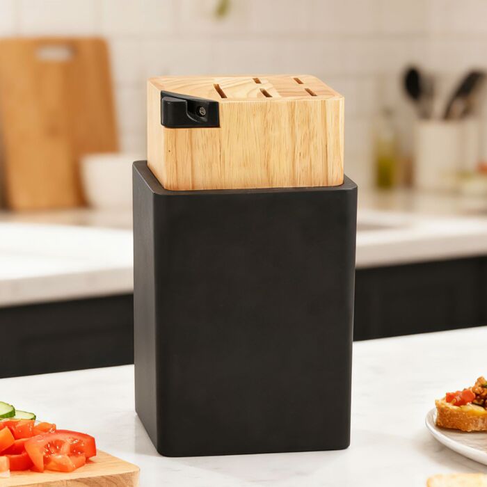 Bloc à couteaux avec aiguiseur, pour 5 couteaux, en bois d'hévéa
