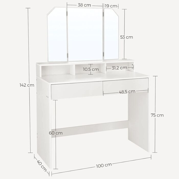 Coiffeuse VASAGLE avec miroir, tiroirs et étagères