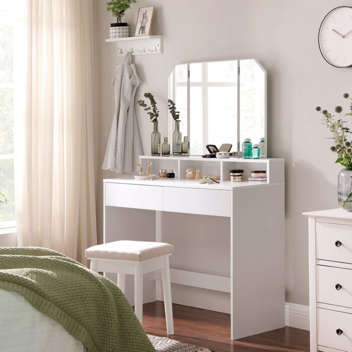 Coiffeuse VASAGLE avec miroir, tiroirs et étagères