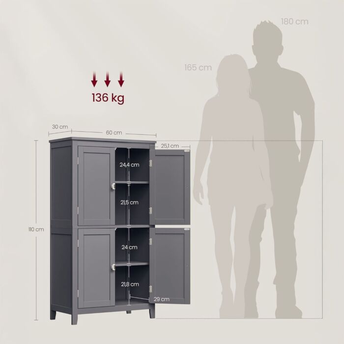 Badezimmerschrank «4-türig», mit 5-fach höhenverstellbaren Ablagen