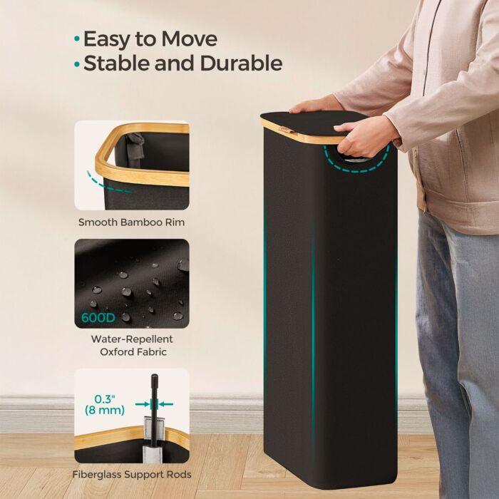 Songmics Wäschekorb mit Deckel «65L», herausnehmbarer Wäschesack , schwarz