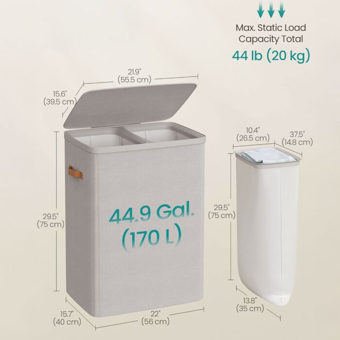 Songmics Wäschekorb 170 Liter mit 2 Innentaschen