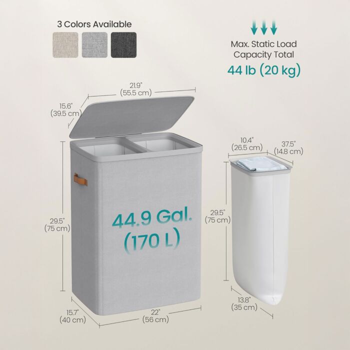Songmics Wäschekorb 170 Liter mit 2 Innentaschen