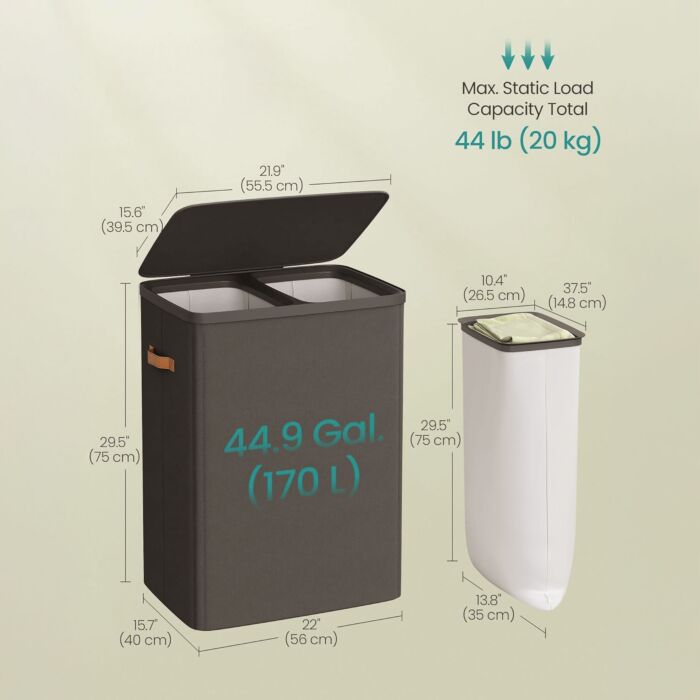 Songmics Wäschekorb 170 Liter mit 2 Innentaschen