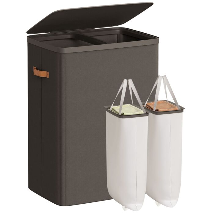 Songmics Wäschekorb 170 Liter mit 2 Innentaschen , schwarz