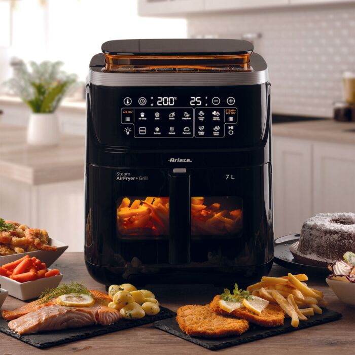 Ariete Heissluft-Fritteuse 4in1 mit Steamerfunktion, 7 L, 10 Programme