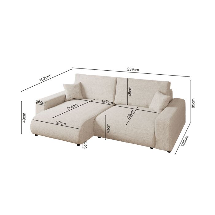 Ecksofa Junai mit Bettfunktion und Bettkasten