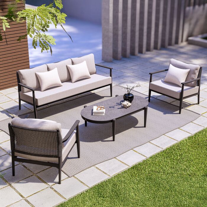 Lounge-Set «Sakura», 4-teilig, mit edler Tischplatte aus gesintertem Stein