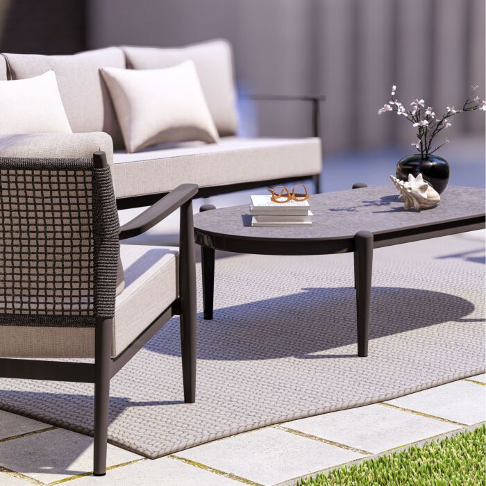 Lounge-Set «Sakura», 4-teilig, mit edler Tischplatte aus gesintertem Stein