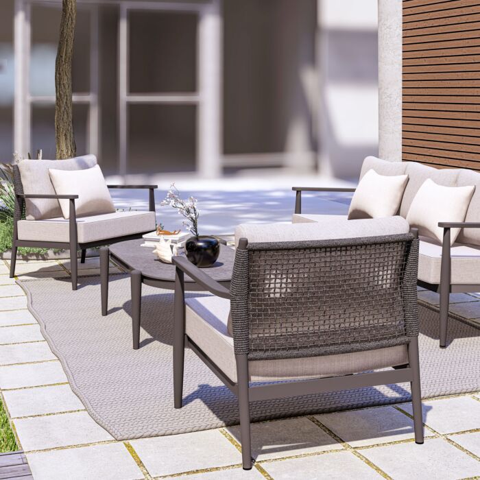 Lounge-Set «Sakura», 4-teilig, mit edler Tischplatte aus gesintertem Stein