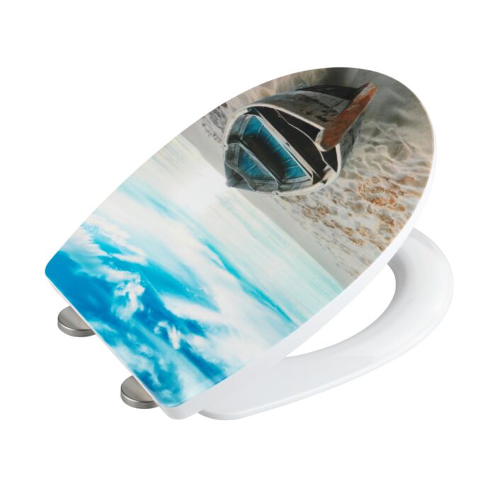 Siège de WC « Boat » avec impression brillante, système d'abaissement automatique, thermoplastique