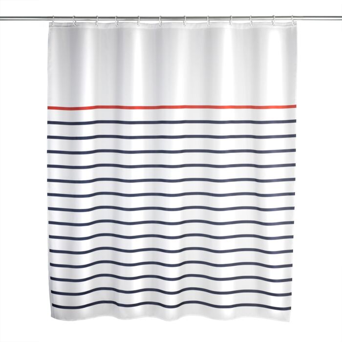 Rideau de douche textile « Marine », 180x200 cm, anneaux inclus, hydrofuge
