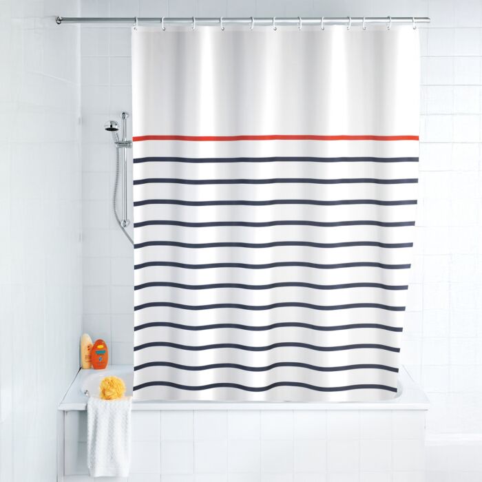 Rideau de douche textile « Marine », 180x200 cm, anneaux inclus, hydrofuge