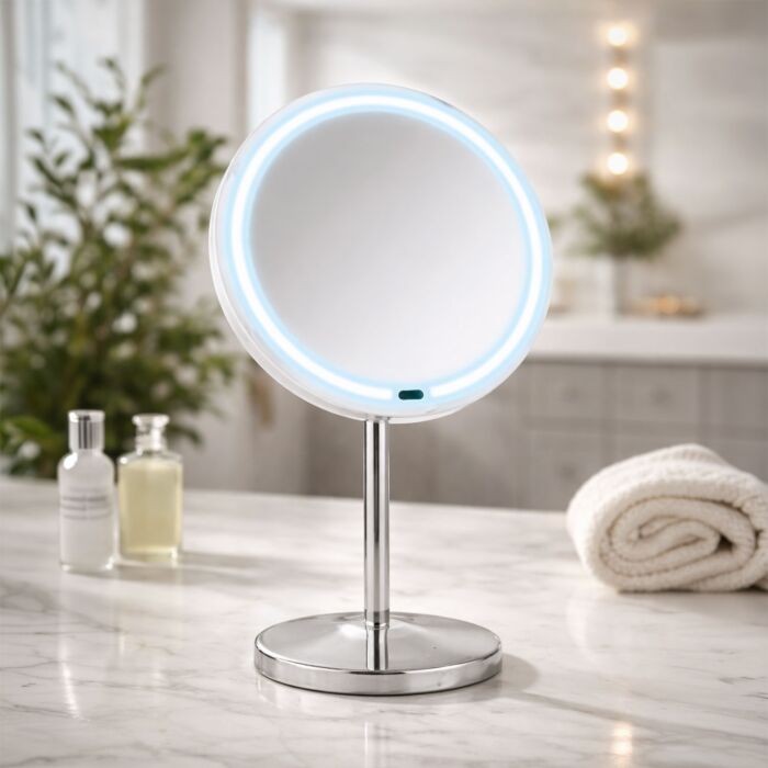 LED-Kosmetik-Standspiegel «Onno», dimmbar mit Touch-Funktion, 5-fache Vergrösserung