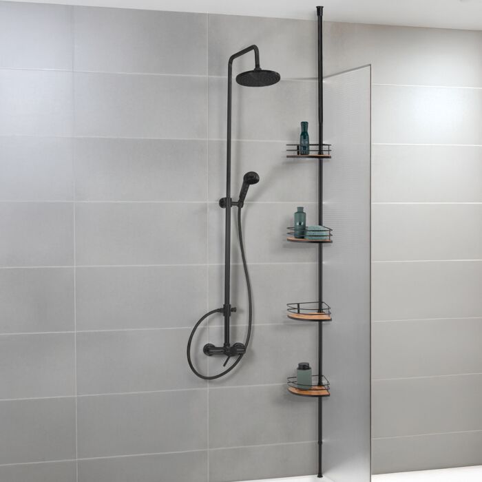 Teleskop-Eckregal «Dolcedo», Bambus & Edelstahl, ausziehbar bis 275 cm