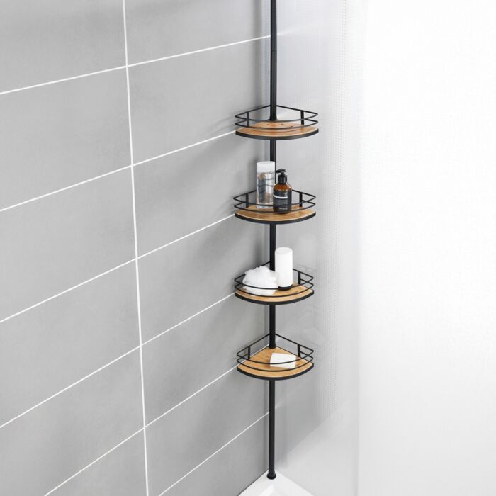 Teleskop-Eckregal «Dolcedo», Bambus & Edelstahl, ausziehbar bis 275 cm
