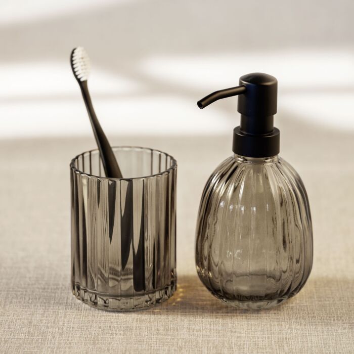Mundspülbecher «Pompei», Glas mit Rillenstruktur, Retro-Stil
