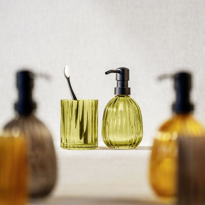 Mundspülbecher «Pompei», Glas mit Rillenstruktur, Retro-Stil