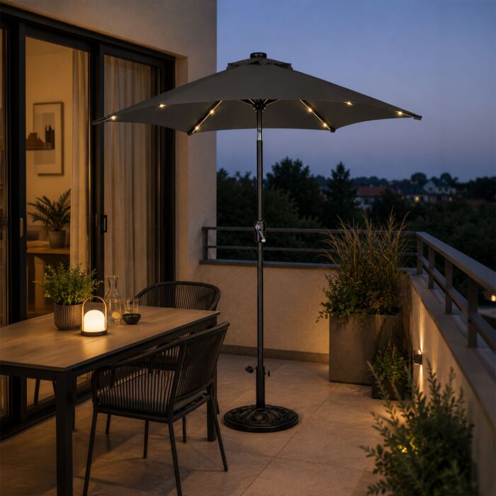Parasol avec éclairage LED, UV50+, Ø 270 cm