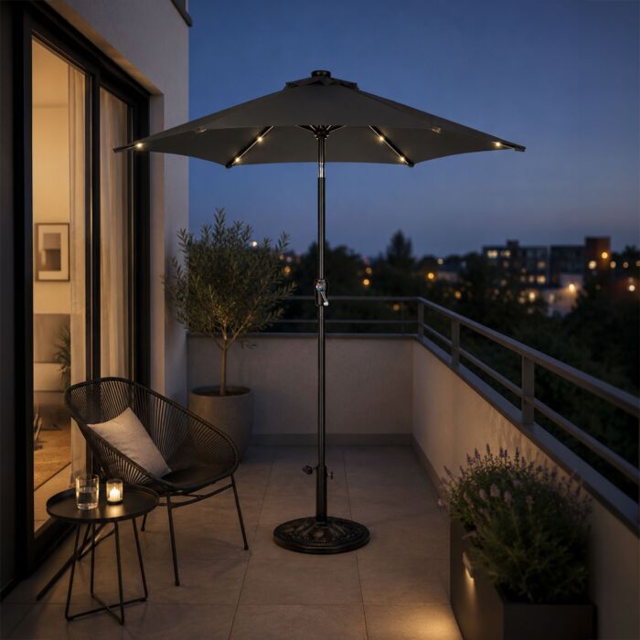 Parasol avec éclairage LED, UV50+, Ø 270 cm