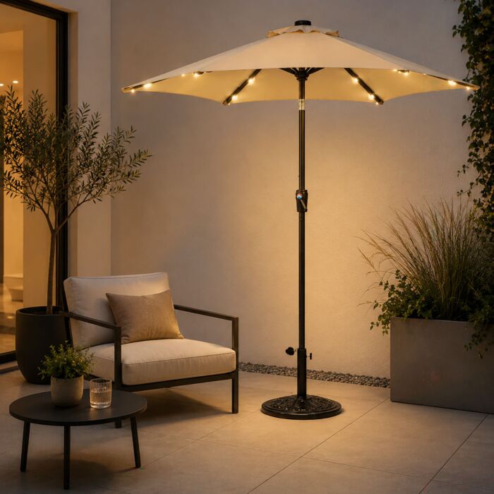 Parasol avec éclairage LED, UV50+, Ø 270 cm
