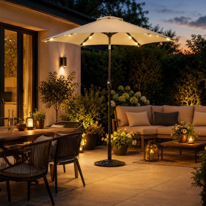 Parasol avec éclairage LED, UV50+, Ø 270 cm