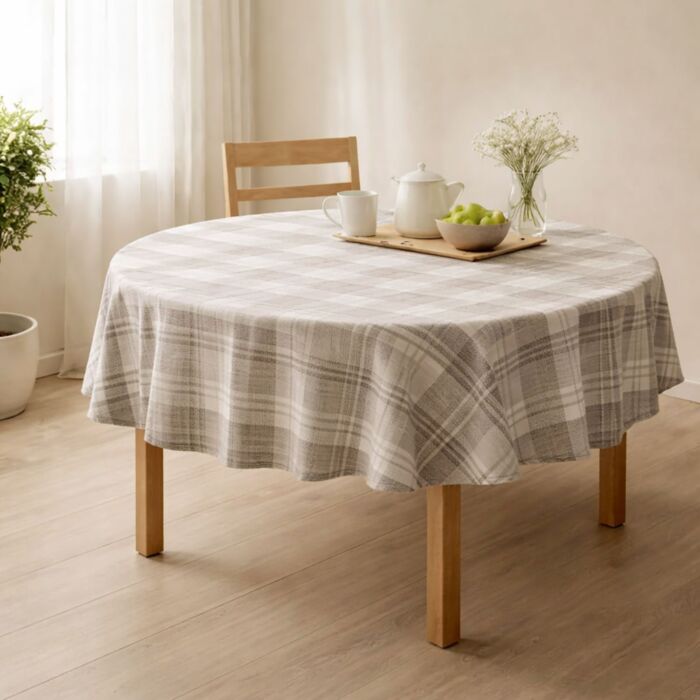 Tischdecke «Milano», rund Ø 160 cm, kariert, grau, abwischbar und pflegeleicht