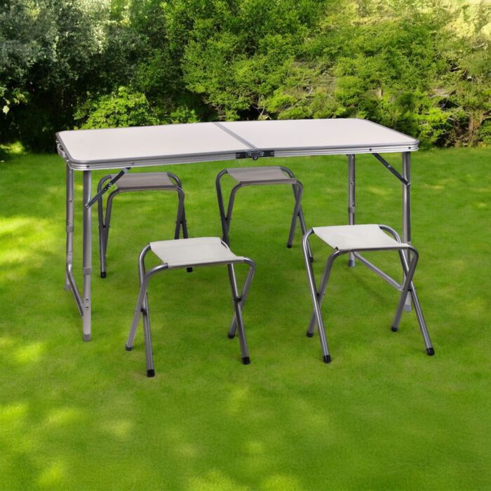 Set de table de camping pliante, réglable en hauteur, avec 4 chaises pliantes