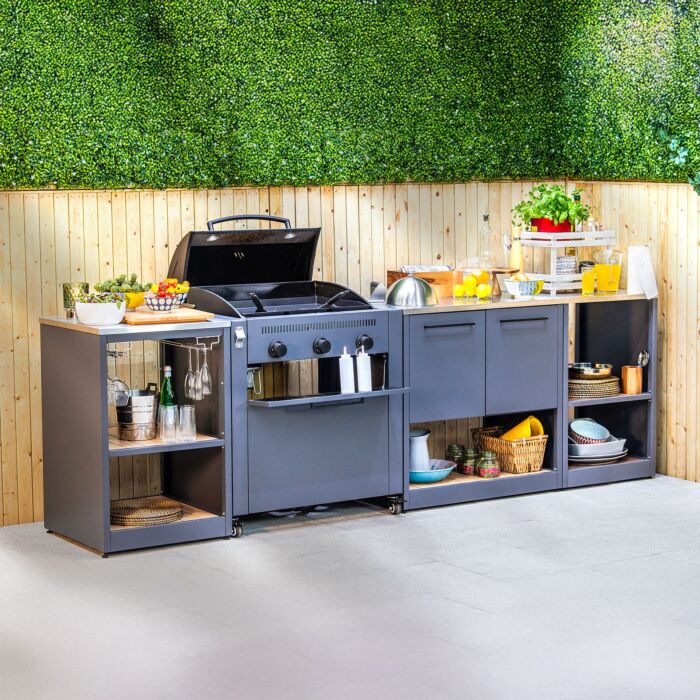 Cuisine d'extérieur Sahara «Module Standard», utilisable individuellement, avec Soft Close et plaque en acier inoxydable