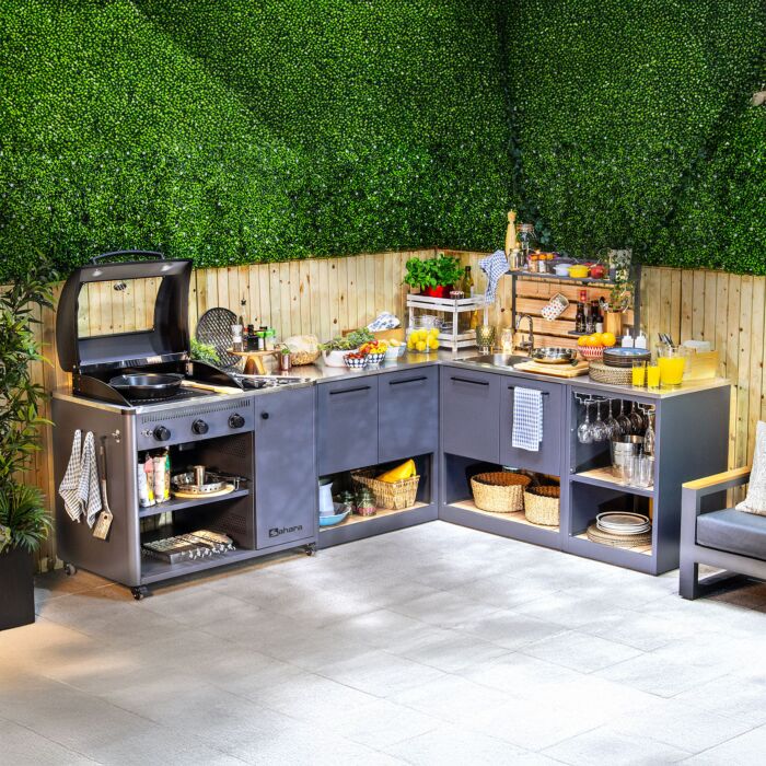 Cuisine d'extérieur Sahara «Module Standard», utilisable individuellement, avec Soft Close et plaque en acier inoxydable