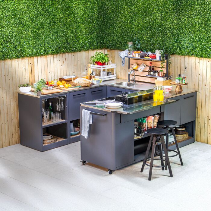 Cuisine d'extérieur Sahara «Module Standard», utilisable individuellement, avec Soft Close et plaque en acier inoxydable