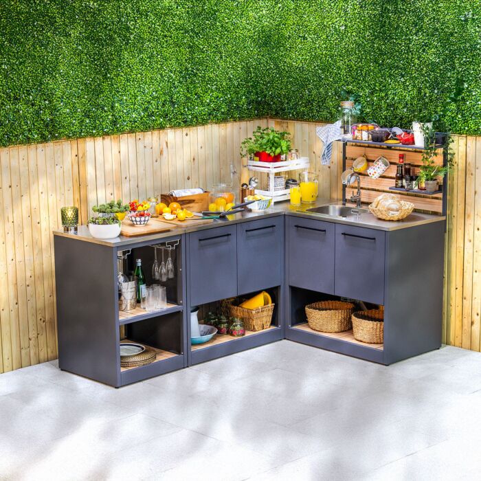 Cuisine d'extérieur Sahara module «Paroi arrière», avec étagère et crochets, résistant aux UV