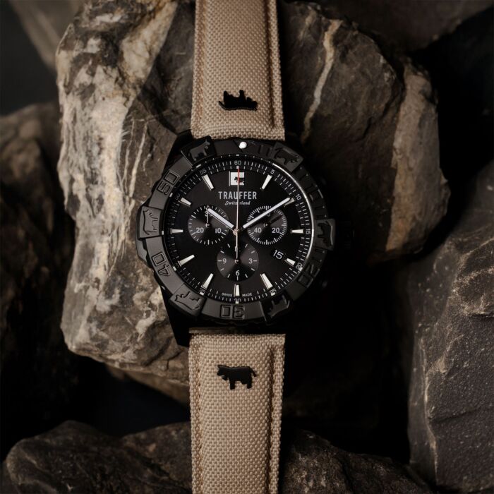 Trauffer Uhr Outdoor, Unisex, Chronograph mit Lederarmband und Saphirglas