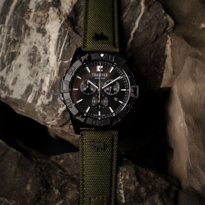 Trauffer Uhr Outdoor, Unisex, Chronograph mit Lederarmband und Saphirglas