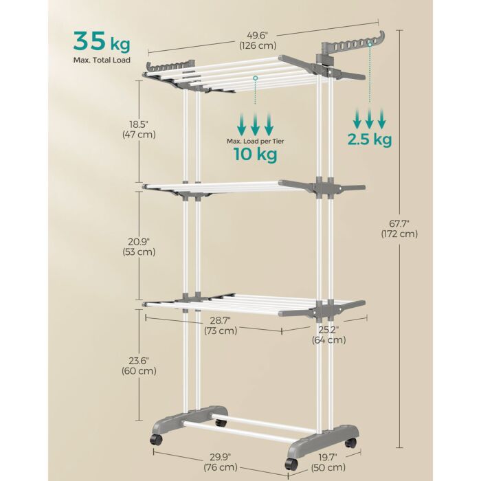Séchoir à linge SONGMICS, 3 étages, pliable et peu encombrant