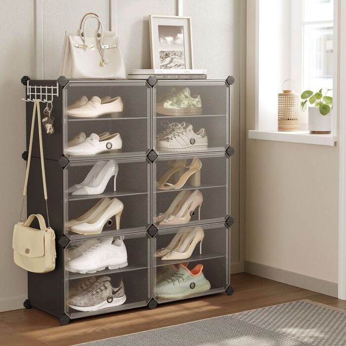 Modularer Schuhschrank, für 24 Paar, mit Klapptüren und Kippschutz