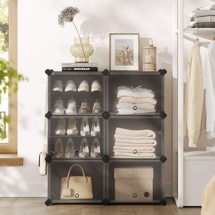 Modularer Schuhschrank, für 24 Paar, mit Klapptüren und Kippschutz