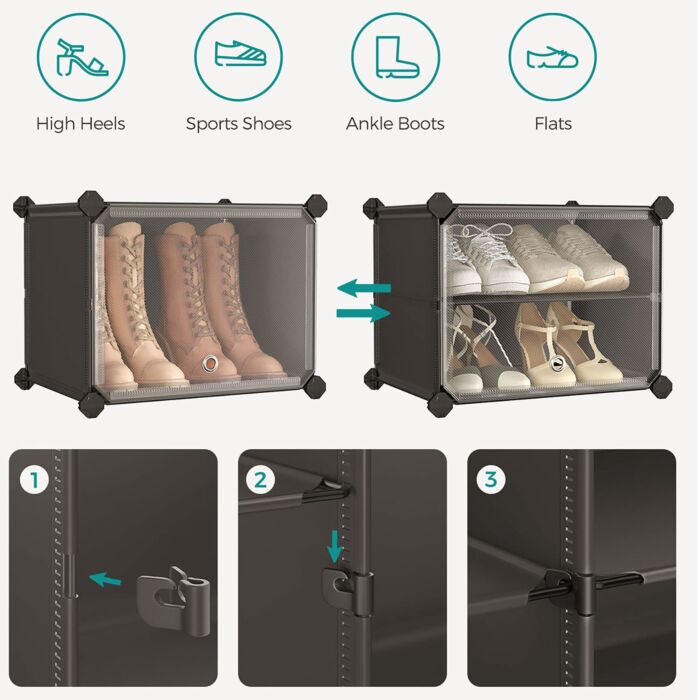 Modularer Schuhschrank, für 24 Paar, mit Klapptüren und Kippschutz