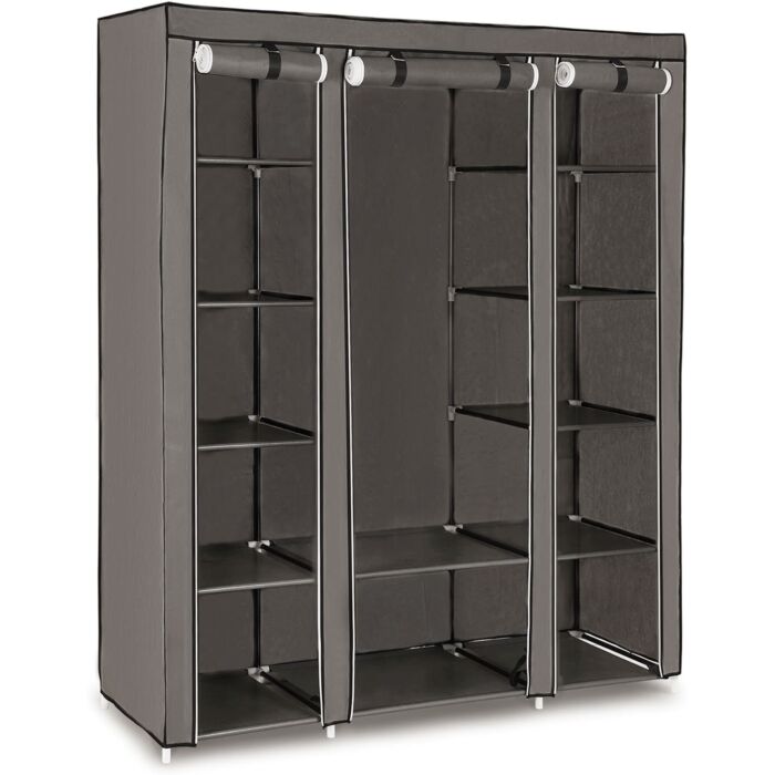 Songmics Stoffschrank, mit 12 Tablaren und Kleiderstange