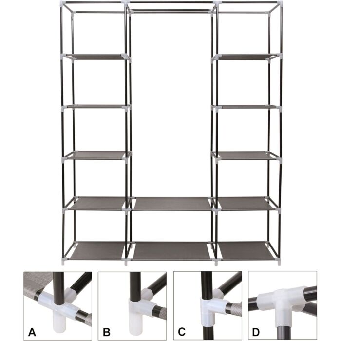 Songmics Stoffschrank, mit 12 Tablaren und Kleiderstange