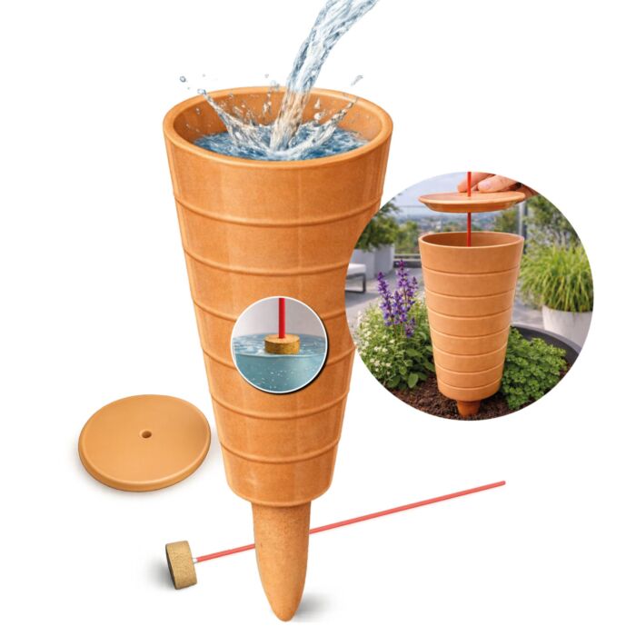 Bio Green Bewässerungssystem «HydroCone» 1,8 L Ton-Wasserspeicher für Pflanzen braun