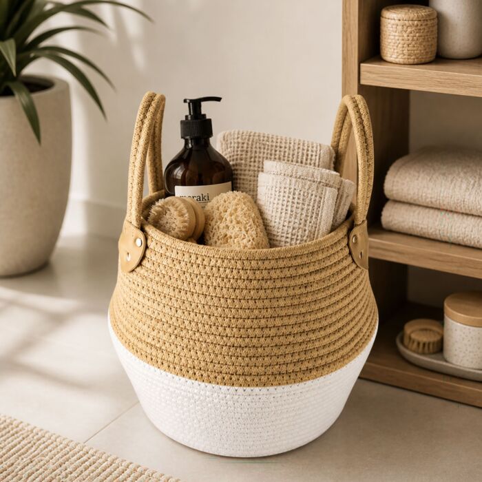 Panier de rangement Kleine Wolke «Patch XL», aspect tressé, avec poignées
