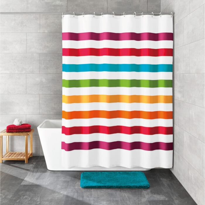 Kleine Wolke Duschvorhang «Select», bunt gestreift, 180 x 200 cm