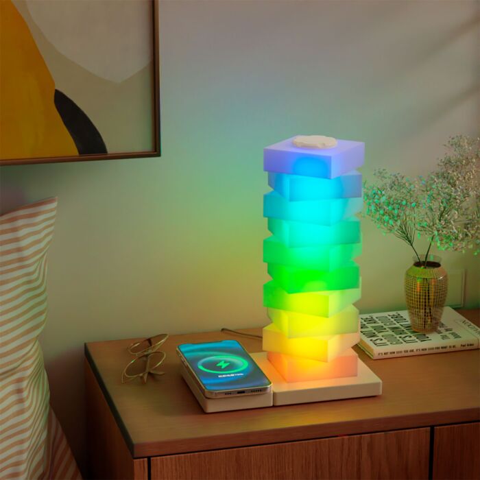 Lampe de chevet LED avec station de recharge sans fil, 15 W, RGB, intensité variable