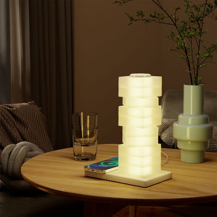 Lampe de chevet LED avec station de recharge sans fil, 15 W, RGB, intensité variable