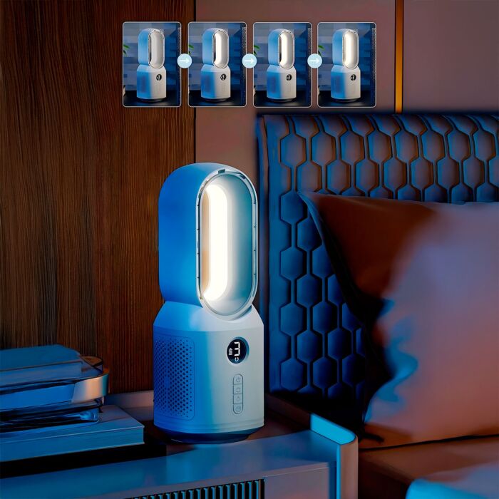 Ventilateur de table sans fil avec veilleuse, 4000 mAh, oscillant, blanc