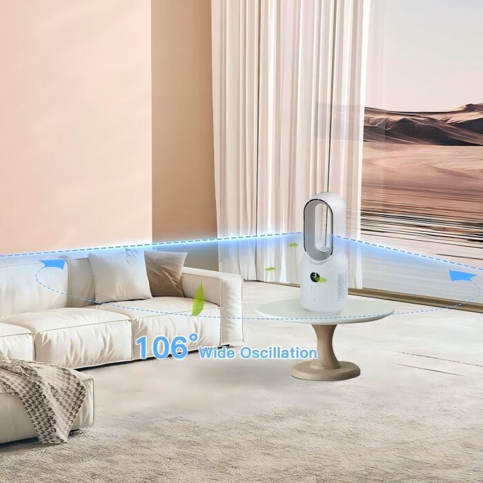 Ventilateur de table sans fil avec veilleuse, 4000 mAh, oscillant, blanc