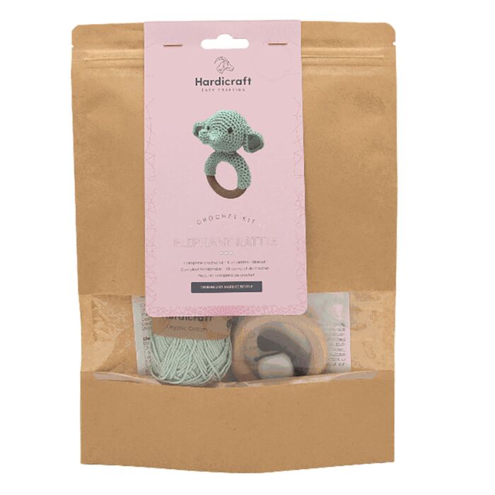 Kit de crochet Hardicraft «Hochet éléphant», avec instructions et accessoires, 12 cm