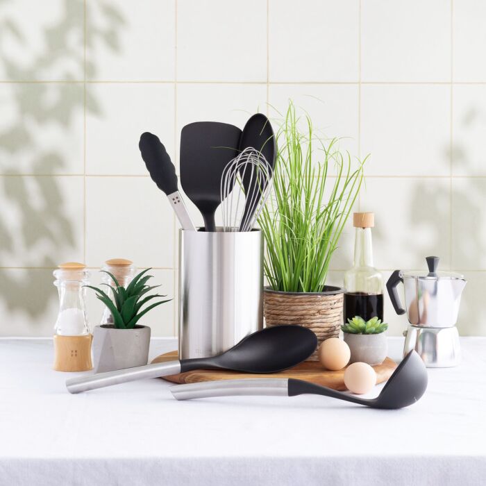 Küchenhelfer-Set, 6-teilig, Chromstahl/Nylon, mit Zange und Schneebesen