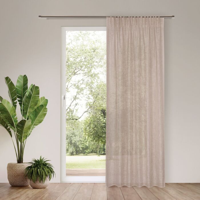 Rideau prêt à poser avec ruban, semi-transparent, aspect lin, isolant thermique, 140x245 cm